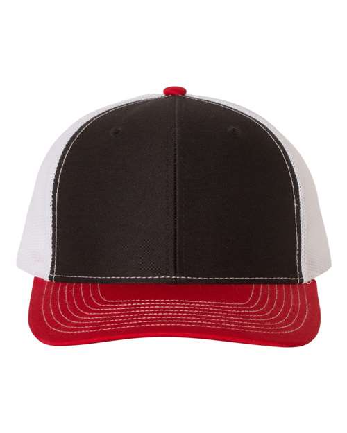 Richardson Snapback Trucker Cap - Black/ White/ Red