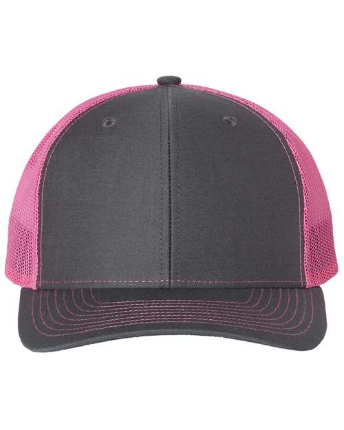 Richardson Snapback Trucker Cap - Charcoal/ Neon Pink