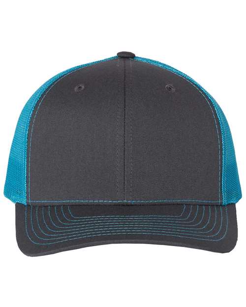 Richardson Snapback Trucker Cap - Charcoal/ Neon Blue