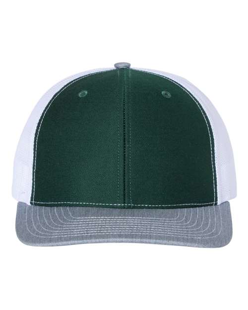 Richardson Snapback Trucker Cap - Dark Green/ White/ Heather Grey