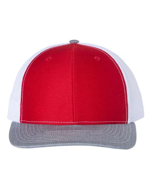 Richardson Snapback Trucker Cap - Red/ White/ Heather Grey