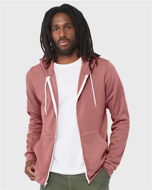 BELLA + CANVAS Sponge Fleece Full-Zip Hoodie - Heather Mauve