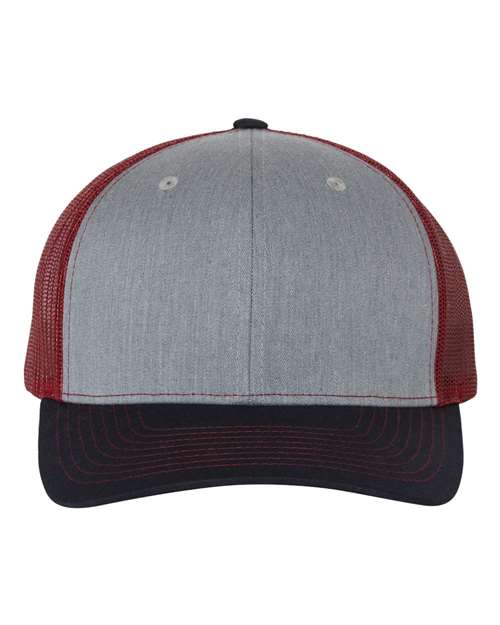 Richardson Snapback Trucker Cap - Heather Grey/ Cardinal/ Navy