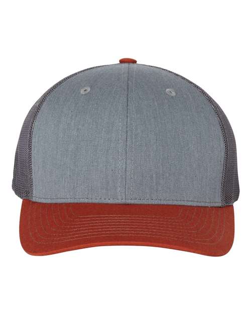 Richardson Snapback Trucker Cap - Heather Grey/ Charcoal/ Dark Orange